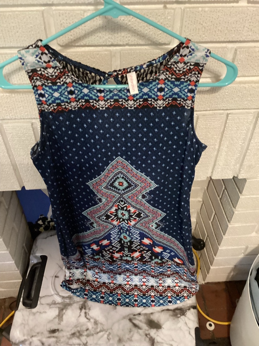 Sleeveless Navy Blue Aztec-Print Dress or Shirt